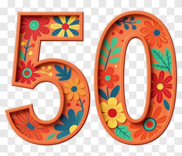 Number 50 With Flower Decoration PNG