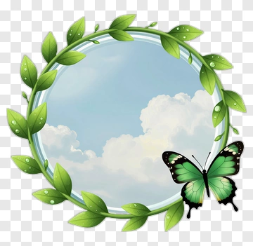 Green Butterfly In Leaf Wreath PNG