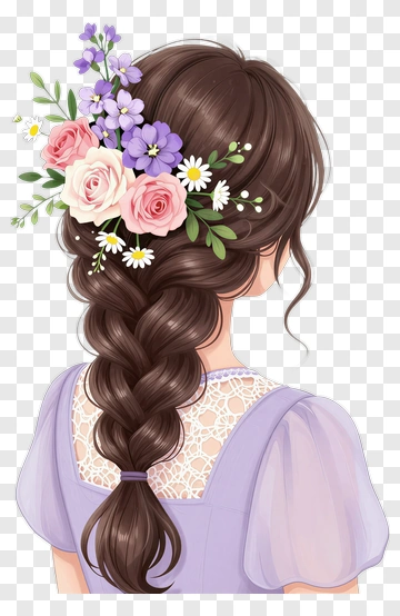 Woman With Floral Hair Accessory PNG