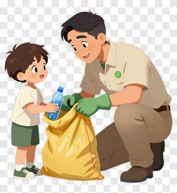 Man And Child Recycling Together PNG