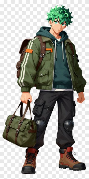 Young Man With Green Hair In Adventure Gear PNG