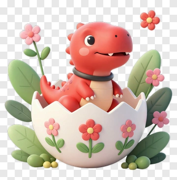 Cute Red Dinosaur Hatching From Egg PNG