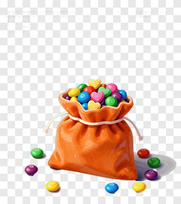 Orange Sack Overflowing With Colorful Candy PNG