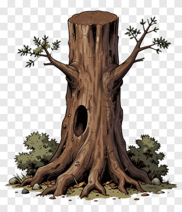 Tree Stump With Branches And Bushes PNG