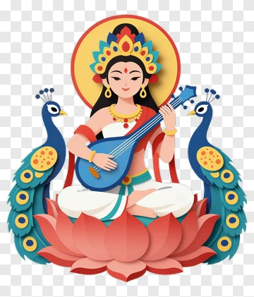 Goddess Playing Mandolin With Peacocks PNG
