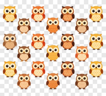Cartoon Owls In Autumn Colors PNG
