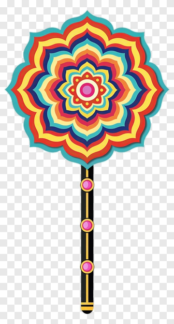 Colorful Mandala Fan With Gem Decor PNG