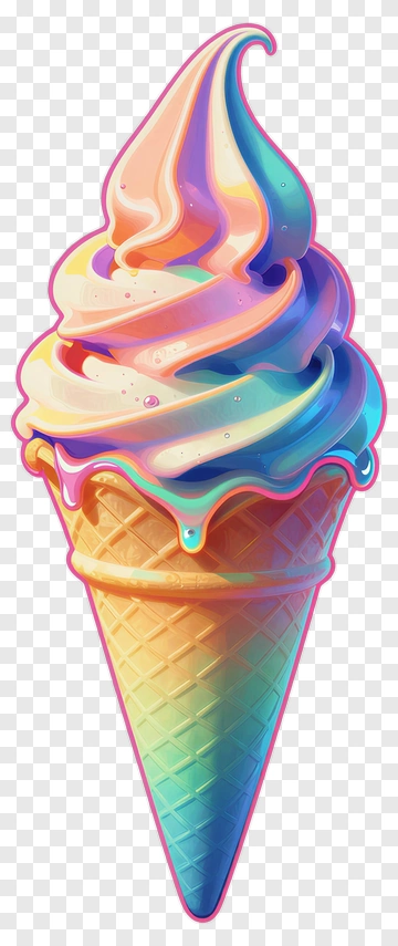 Rainbow Ice Cream In Waffle Cone PNG