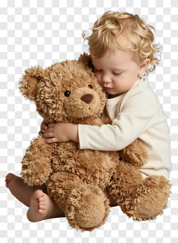 Child Hugging Teddy Bear PNG