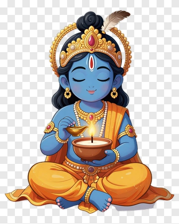 Blue-skinned Krishna Holding Candle PNG