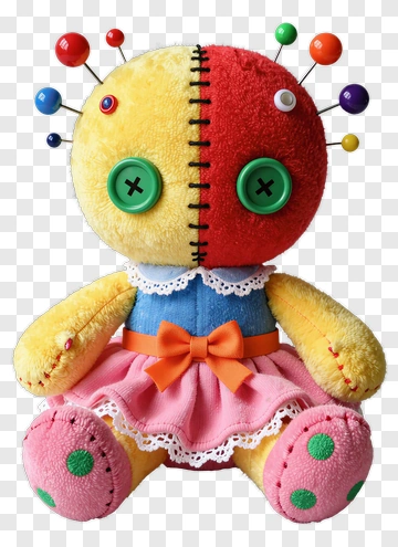 Colorful Voodoo Doll With Button Eyes PNG