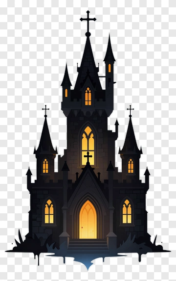 Gothic Castle With Illuminated Windows PNG