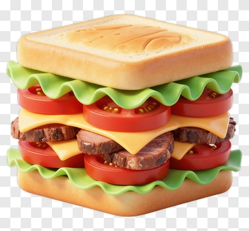 3D Realistic Sandwich With Lettuce Tomato Cheese And Patty PNG