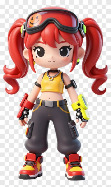 Red Haired Chibi Girl With Goggles PNG
