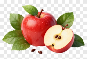 Red Apple With Green Leaves PNG