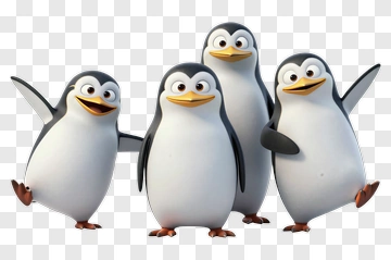 Four Cartoon Penguins Together PNG