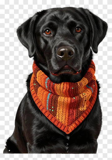 Black Labrador Wearing Knitted Bandana PNG