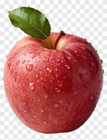 Red Apple With Leaf And Water Droplets PNG