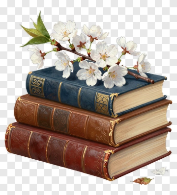 Stack Of Books With Cherry Blossoms PNG