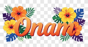 Onam Festival Lettering With Tropical Flowers PNG