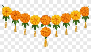 Marigold Flower Garland With Tassels PNG