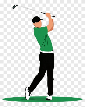 Golfer In Green Shirt Mid Swing PNG