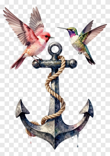 Two Birds Perched On Anchor PNG