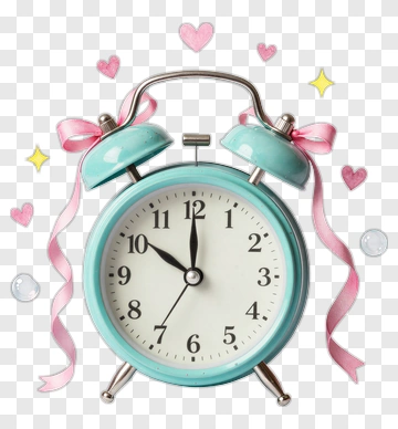 Cyan Alarm Clock With Pink Ribbon PNG