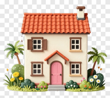 Cute Miniature House With Garden PNG