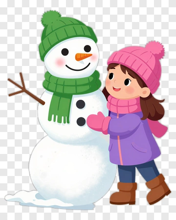 Girl With Snowman PNG