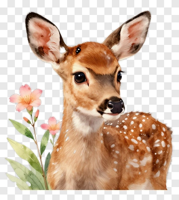 Adorable Fawn With Flowers PNG