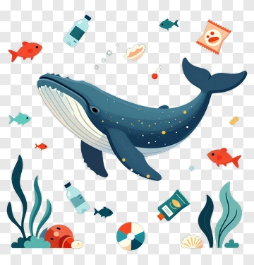 Whale Surrounded By Plastic Pollution PNG