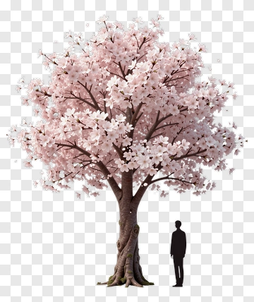 Cherry Blossom Tree With Silhouette PNG