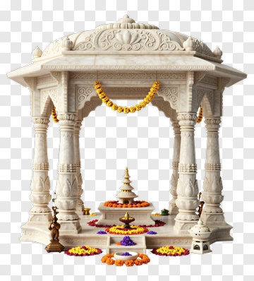 White Marble Temple With Floral Offerings PNG