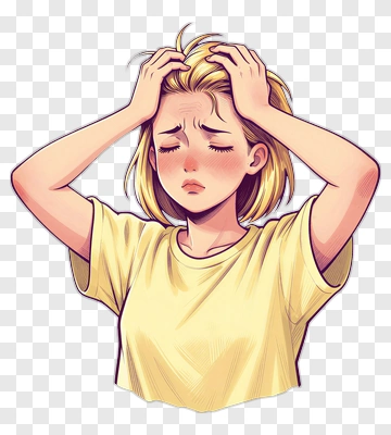 Girl Holding Head In Stress PNG
