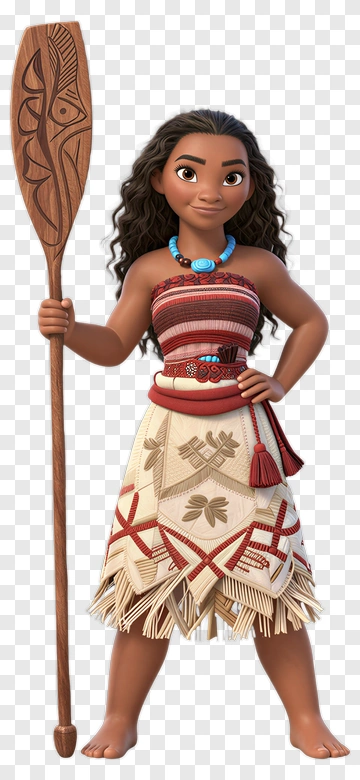Moana Holding A Carved Paddle PNG
