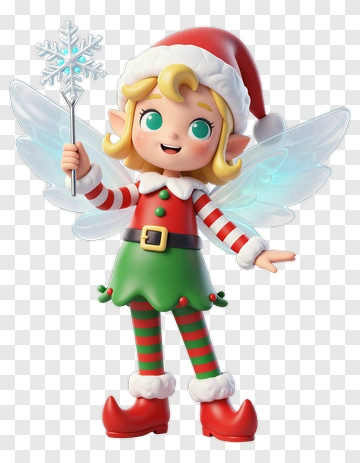 Cartoon Christmas Elf With Snowflake Wand PNG