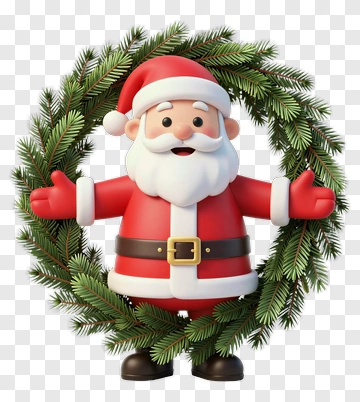 Santa Claus Holding Christmas Wreath PNG