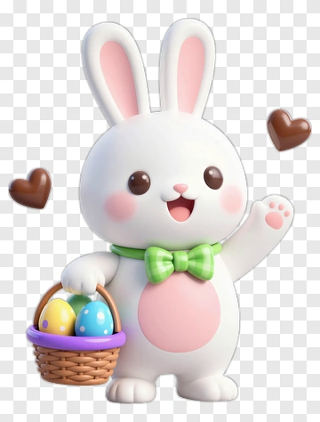 Easter Bunny With Basket And Chocolate Hearts PNG