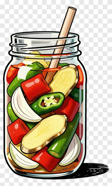 Pickled Vegetables In Glass Jar PNG