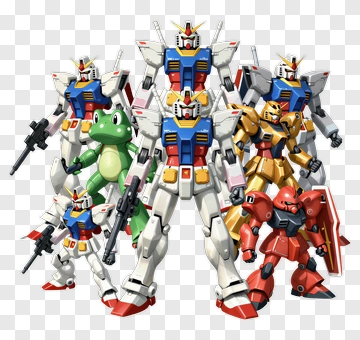 Gundam Robot Team With Frog PNG