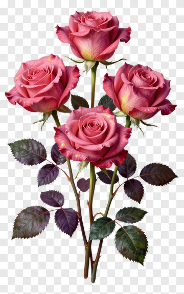 Pink Roses With Green And Purple Leaves PNG