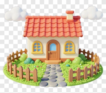 Cute Cartoon House With Fence And Path PNG