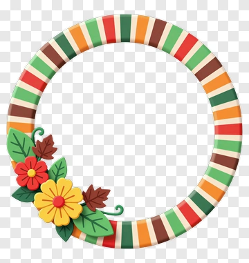 Striped Frame With Flower Decoration PNG