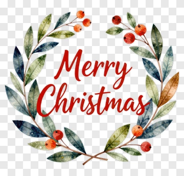 Merry Christmas Watercolor Wreath PNG
