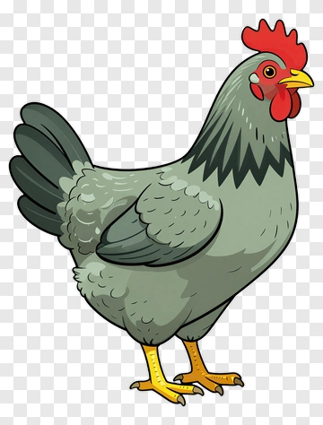 Cartoon Rooster With Gray Feathers And Red Comb PNG