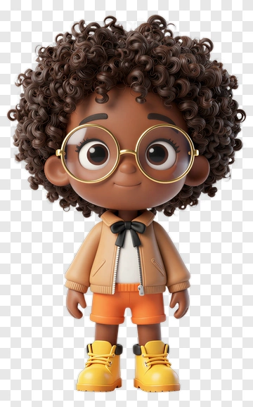 Curly Hair Child With Glasses PNG