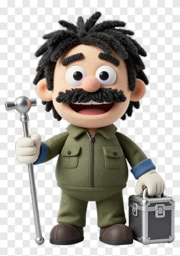 Cartoon Repairman With Tool And Toolbox PNG