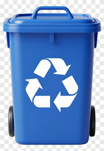 Blue Recycling Bin With White Symbol PNG