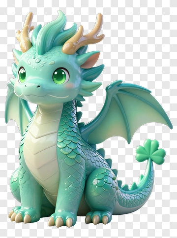 Cute Green Dragon With Clover Tail PNG